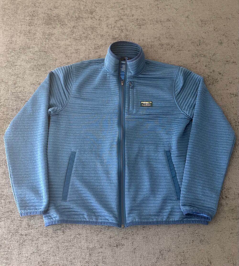 LL Bean Grid Fleece Full Zip Jacket Mens Large Reg Blue Textured Warm Outdoor L